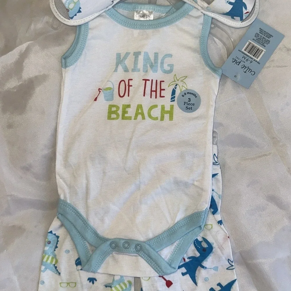 Cutie Pie Baby Boys 3pc King of the Beach Dinosaur Set 6-9M HC22219189 White